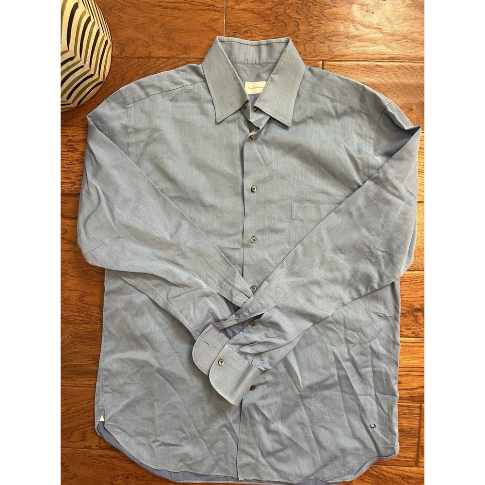Ermenegildo Zegna Mens Cotton Shirt Regular Fit Blue 42 Armpit Stain Hole